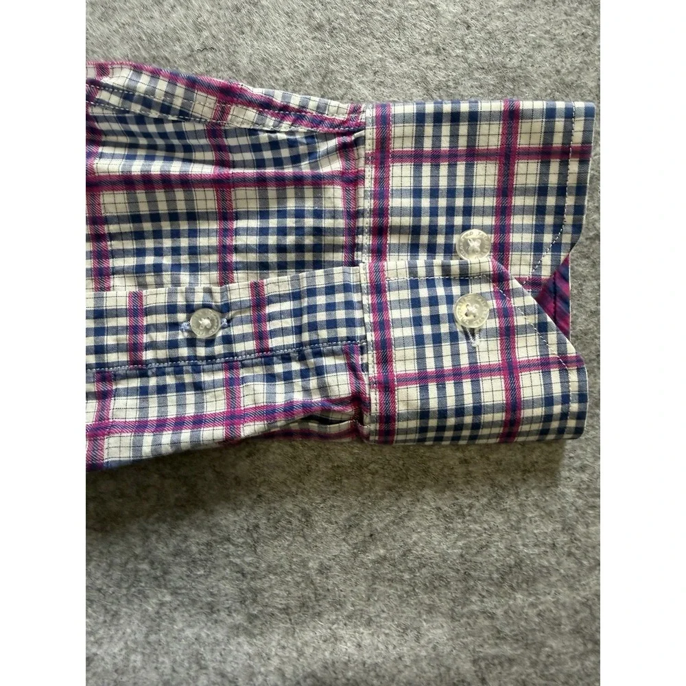 Tailorbyrd Men's L Blue/Pink Button Down Long Sleeve Flip Cuff Plaid Shirt